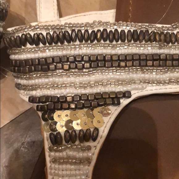 White Sandals with gold beading - Picture 2 of 3